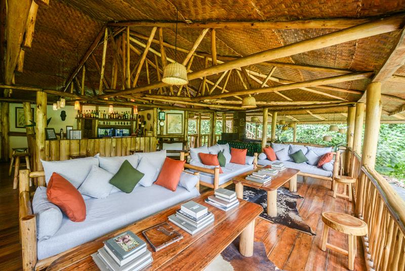 Wooden open plan lounge and bar chalet