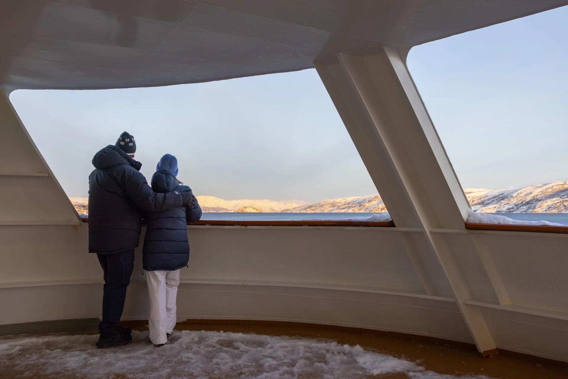 You can enjoy 360-degree views of the Norwegian coast out on deck
