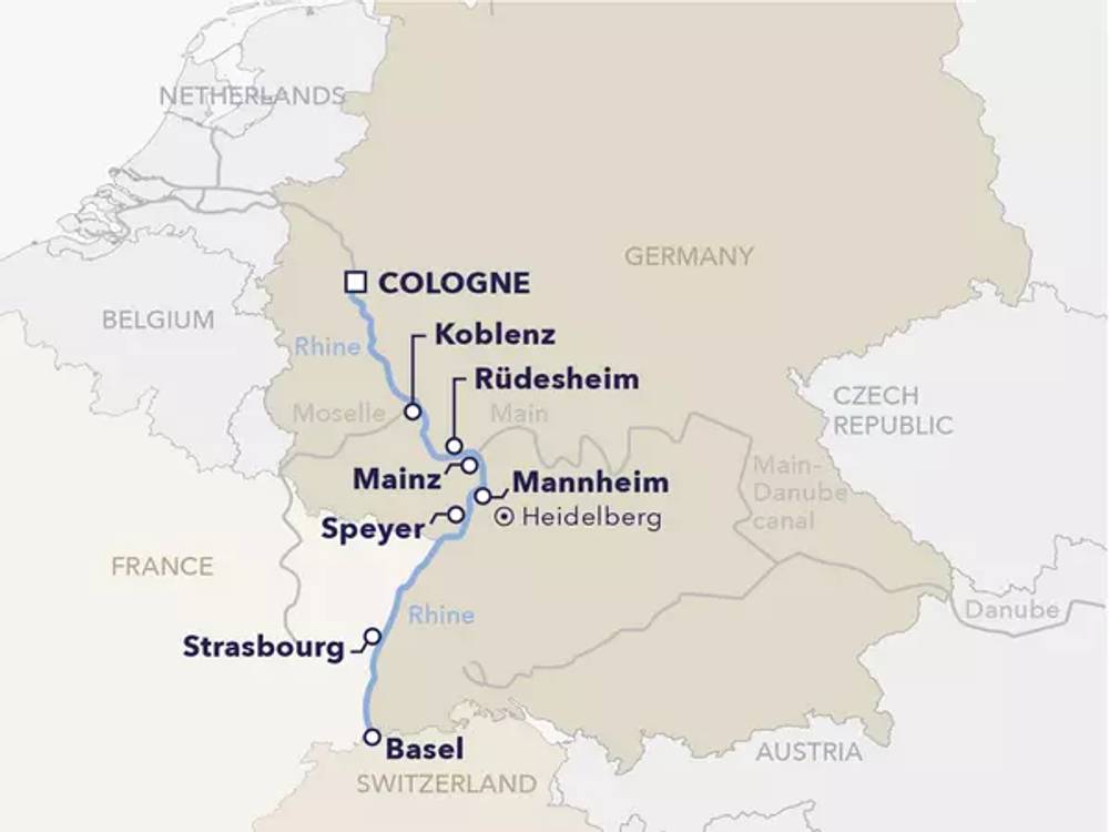 New Year's Eve Cruise on the Rhine Itinerary Map