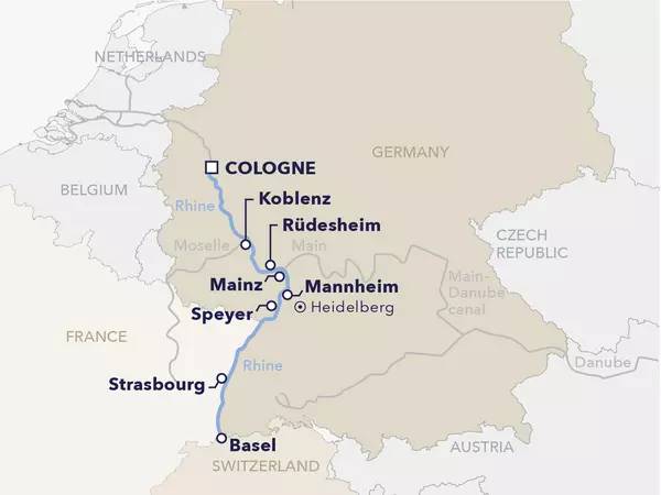New Year's Eve Cruise on the Rhine Itinerary Map
