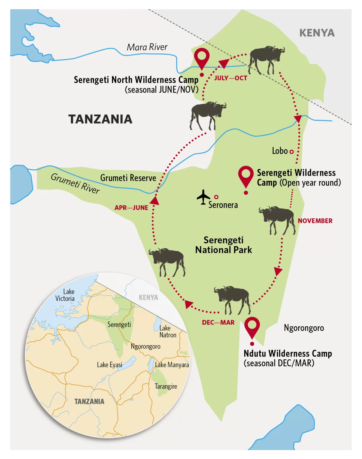 Map of the Great Migration in Tanzania