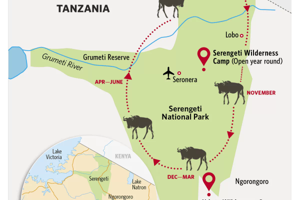 Map of the Great Migration in Tanzania