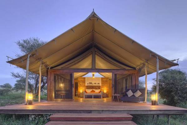 Luxury tent on wooden platform