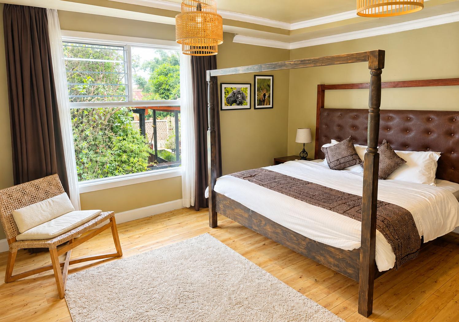 Bedroom with four poster wooden bed