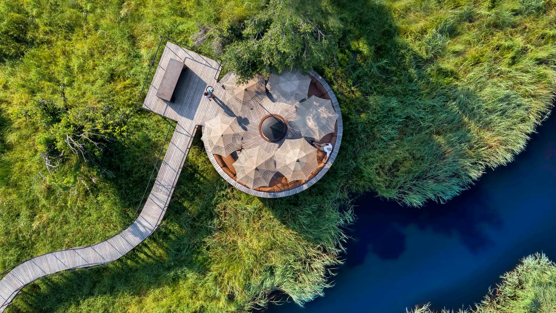 Aerial view of Xigera Lodge viewing platform