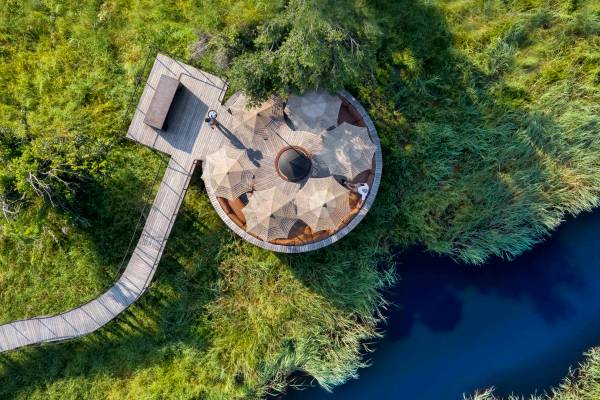 Aerial view of Xigera Lodge viewing platform