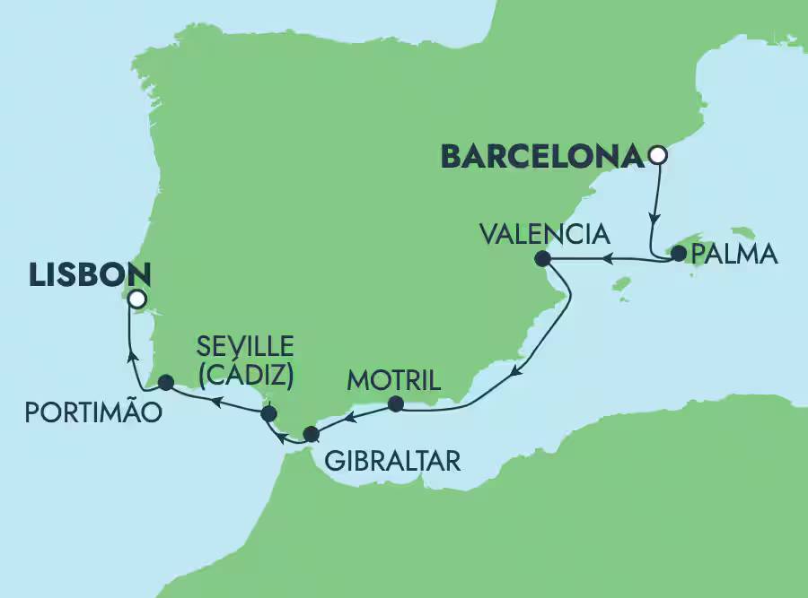 Itinerary Map - Barcelona to Lisbon