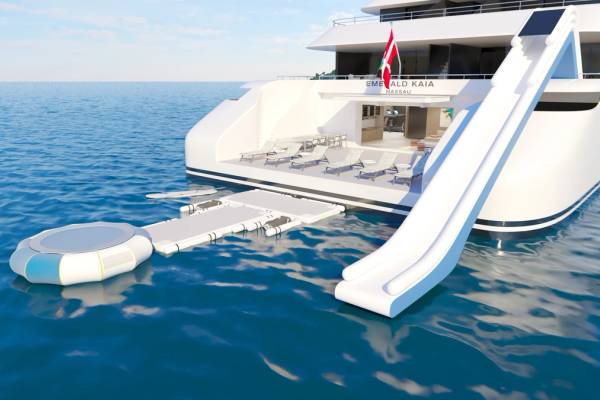 Marina deck with water slide on the Emerald Kaia