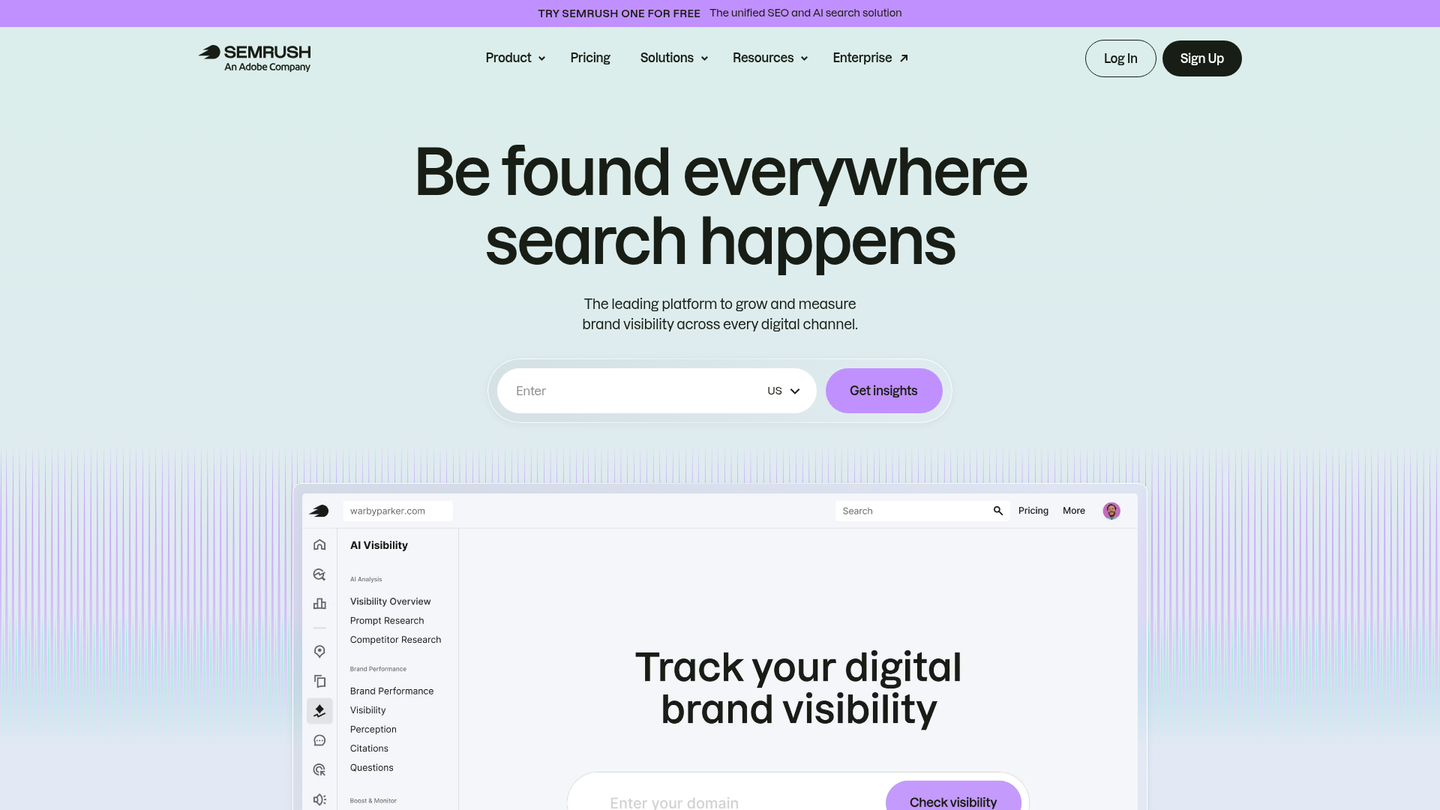 Screenshot of https://semrush.com
