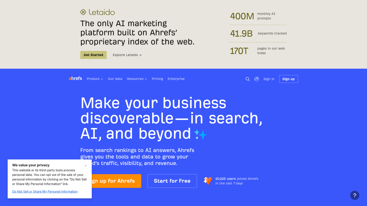 Screenshot of https://ahrefs.com