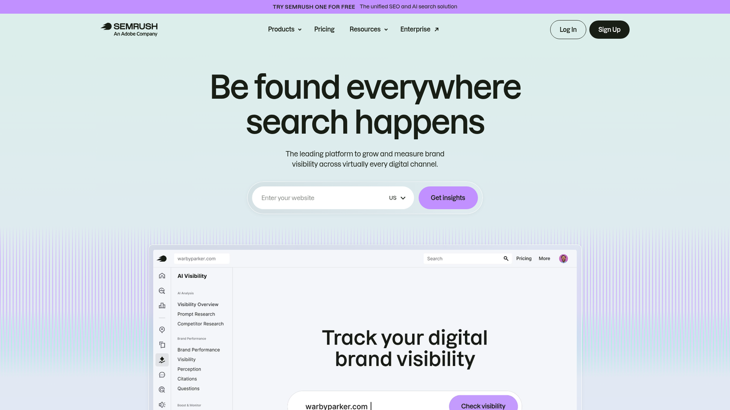 Screenshot of https://semrush.com