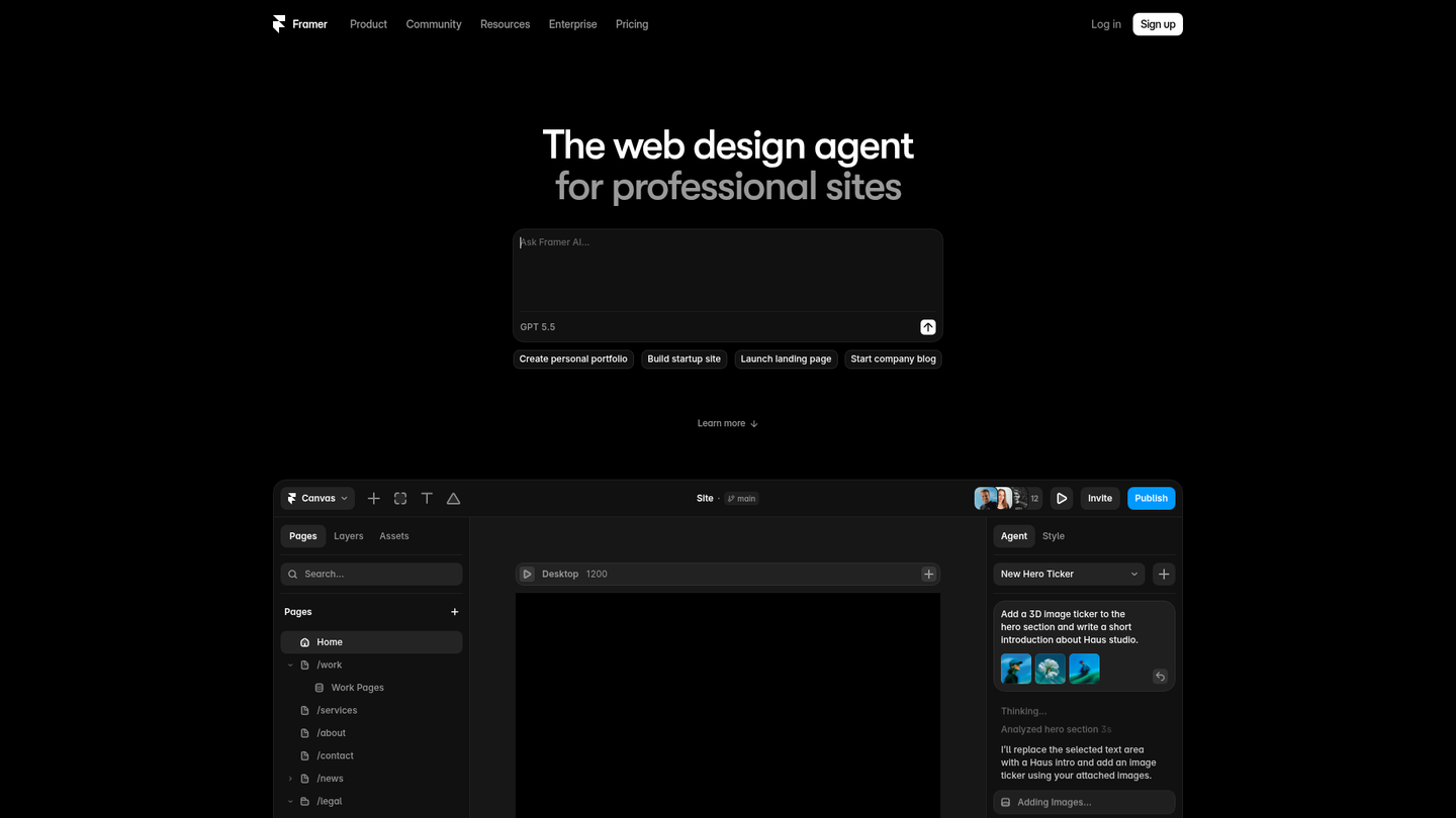 Screenshot of https://www.framer.com