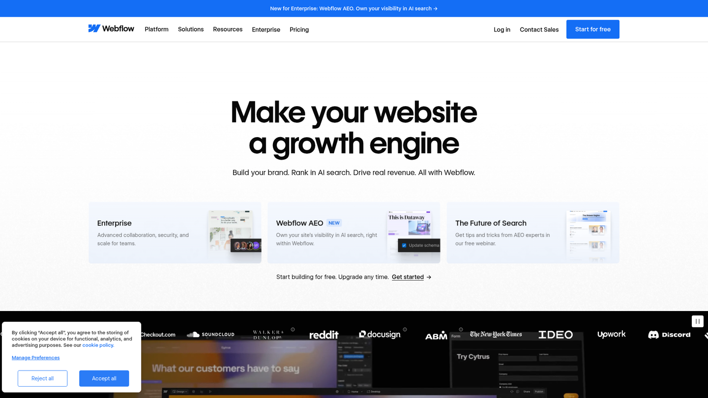 Screenshot of https://www.webflow.com