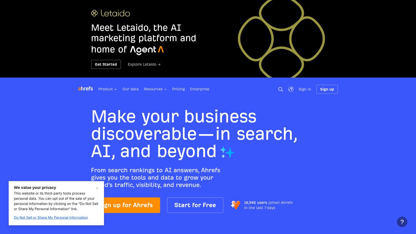 Screenshot of https://ahrefs.com