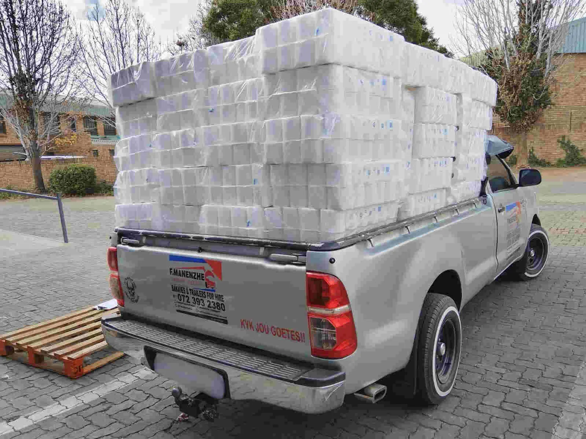 Bakkie loaded with bulk toilet paper