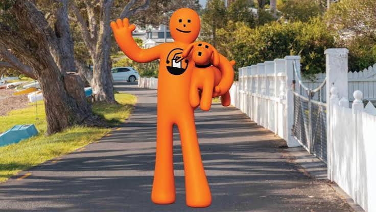 Orange guy with dog