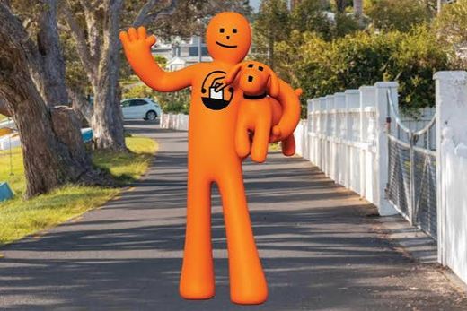 Orange guy with dog