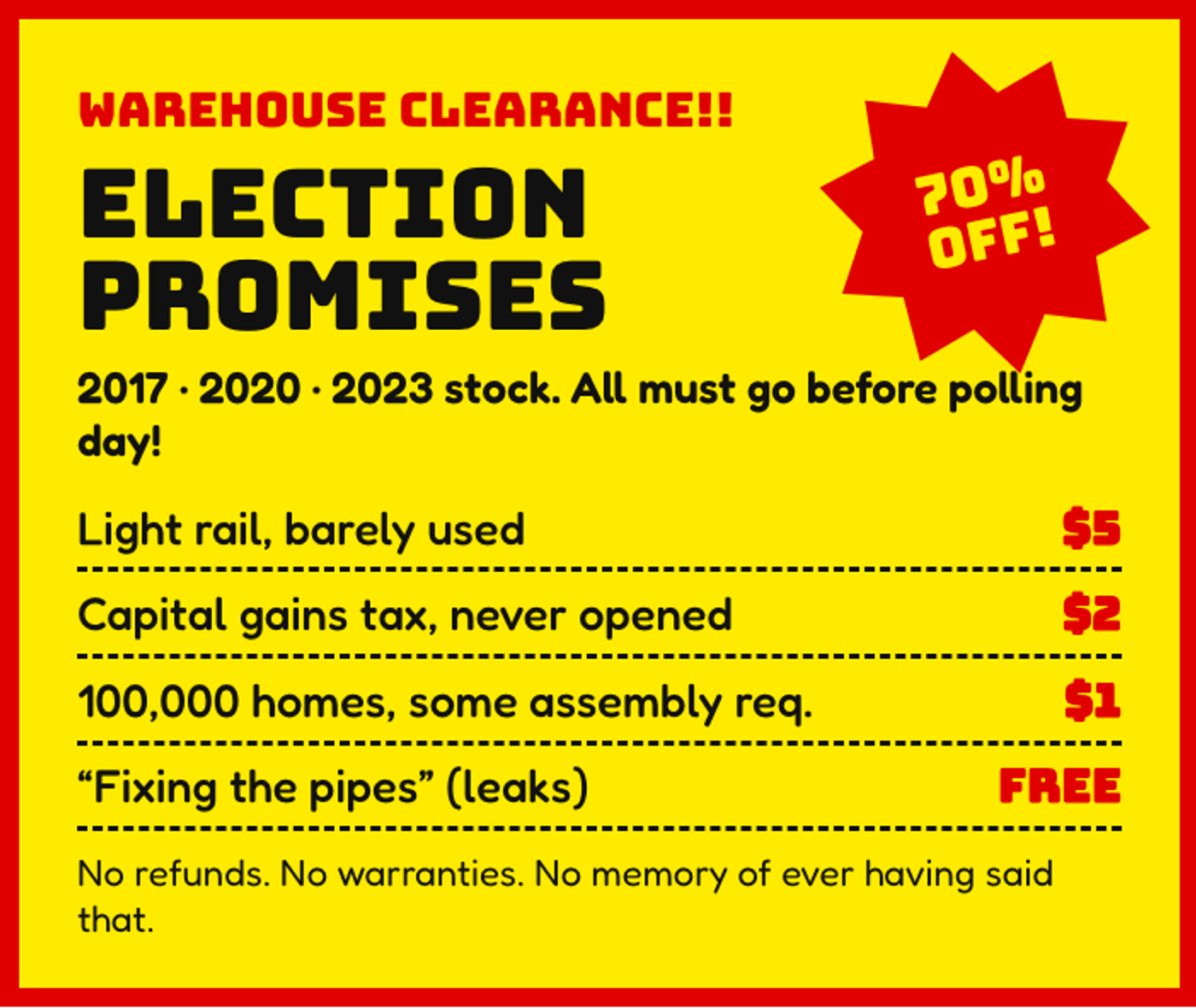 Election Promises For Sale!