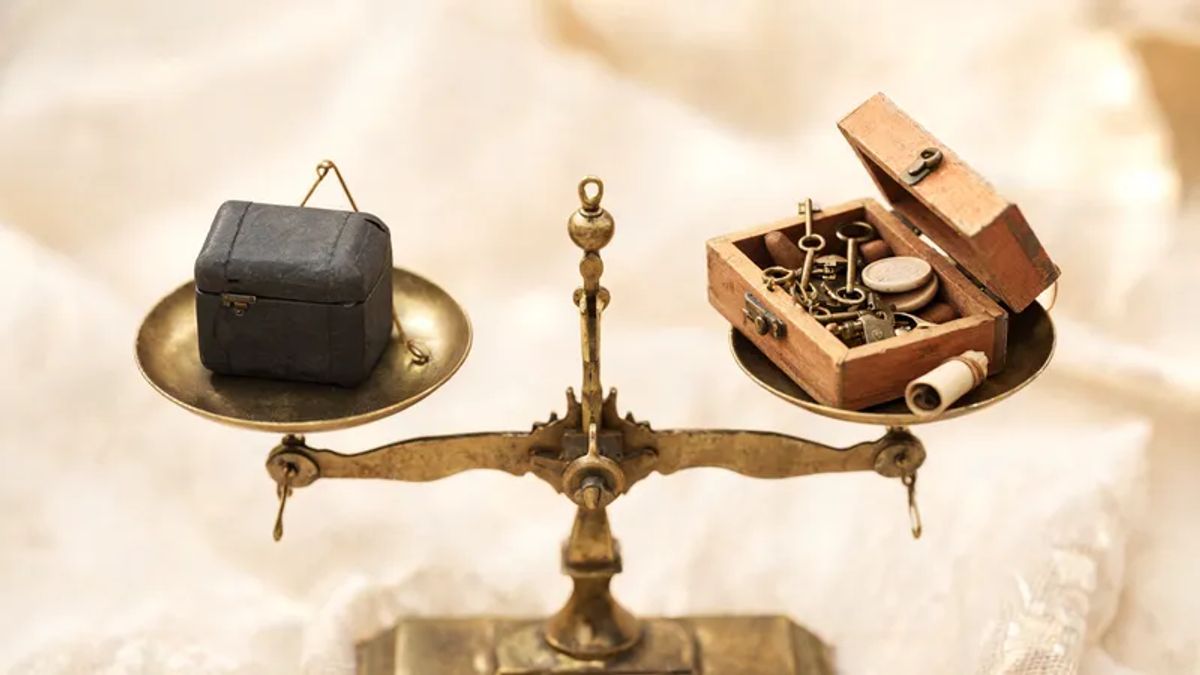 Balance scale weighing a closed lockbox against an open box of keys, symbolizing the choice between Character.AI and Janitor AI
