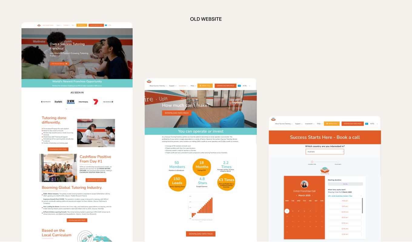 Browser mockup of Success Tutoring's old website