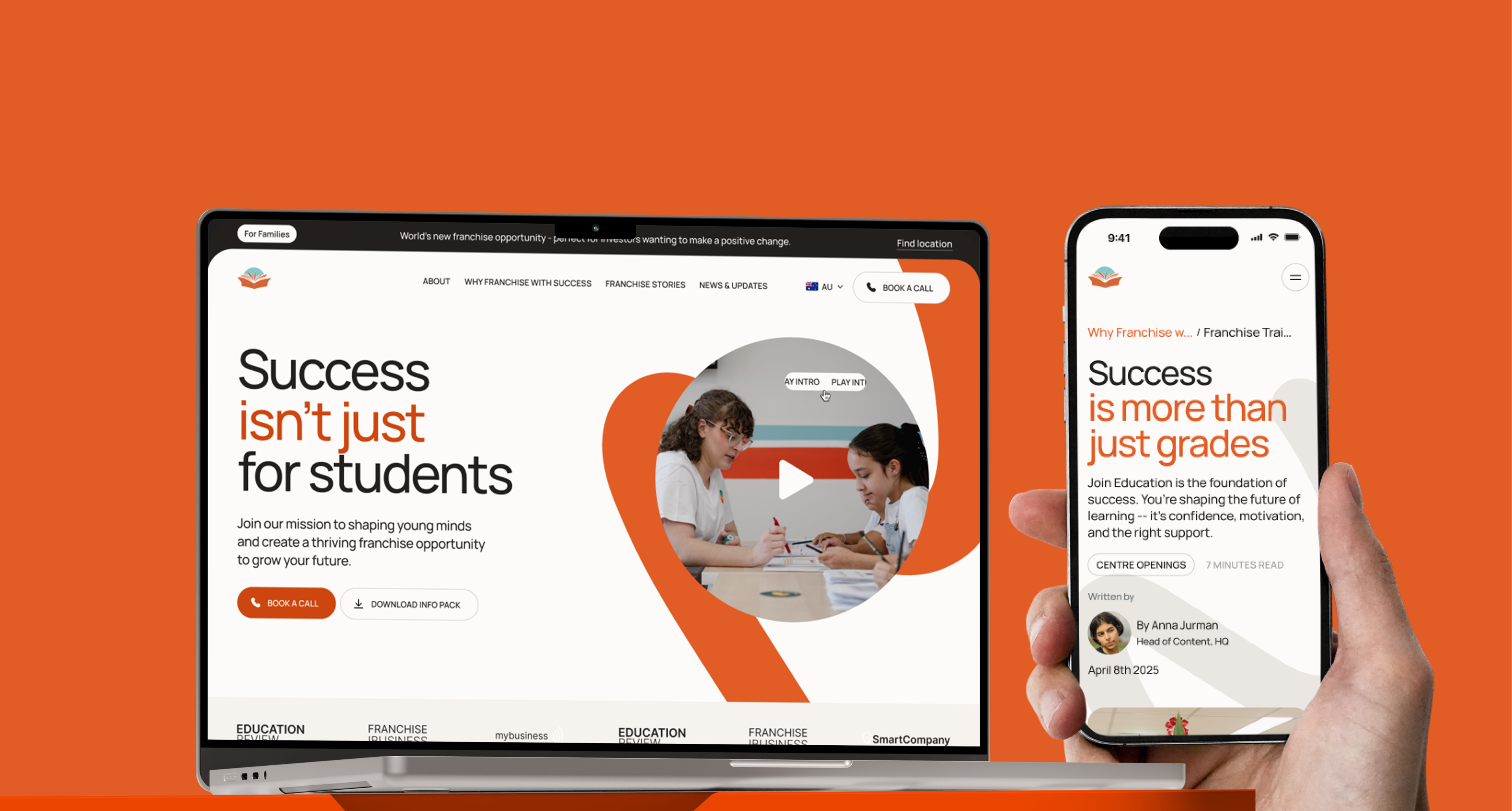 The Success Tutoring Franchise website homepage shown on a laptop