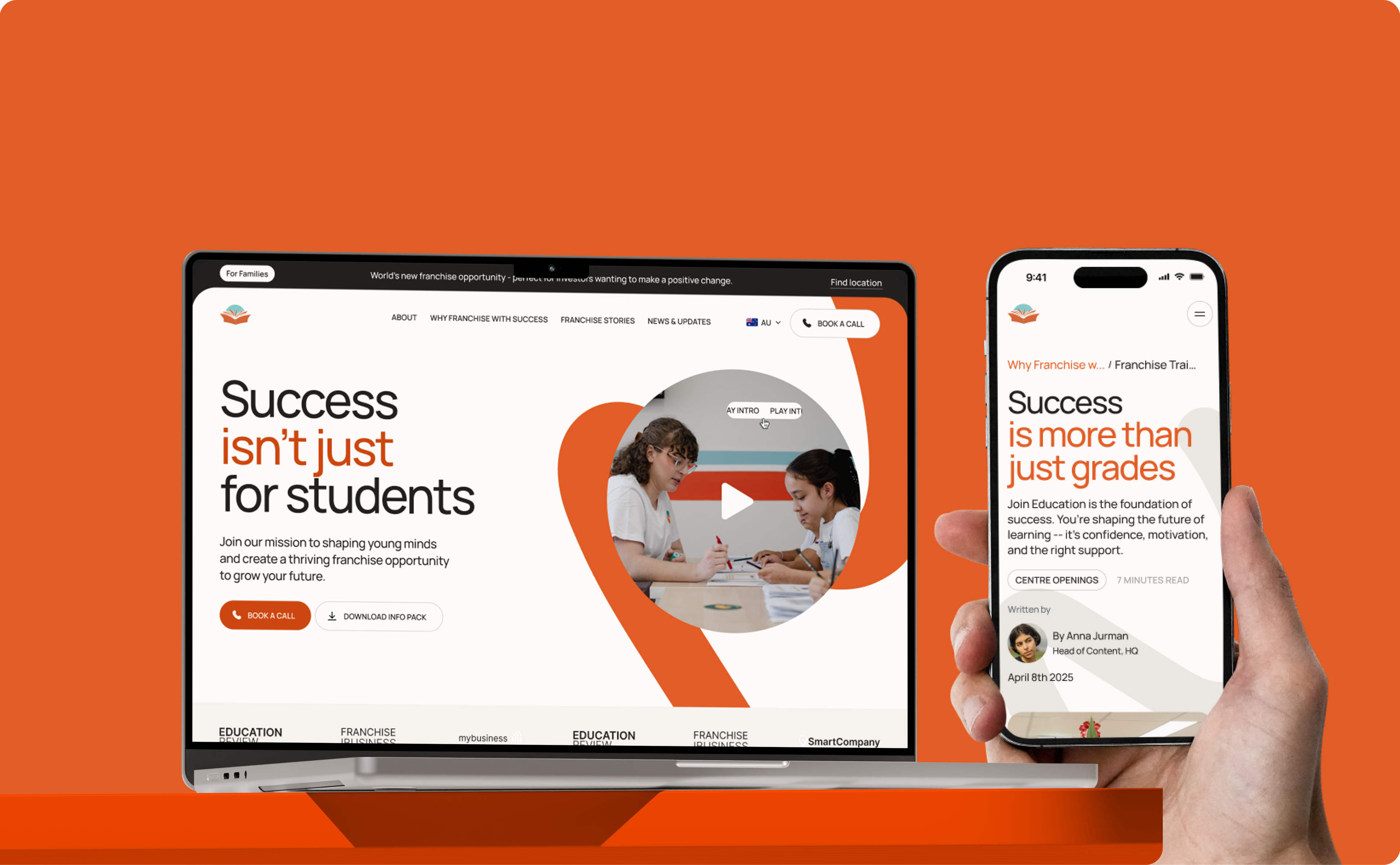 The Success Tutoring Franchise website homepage shown on a laptop