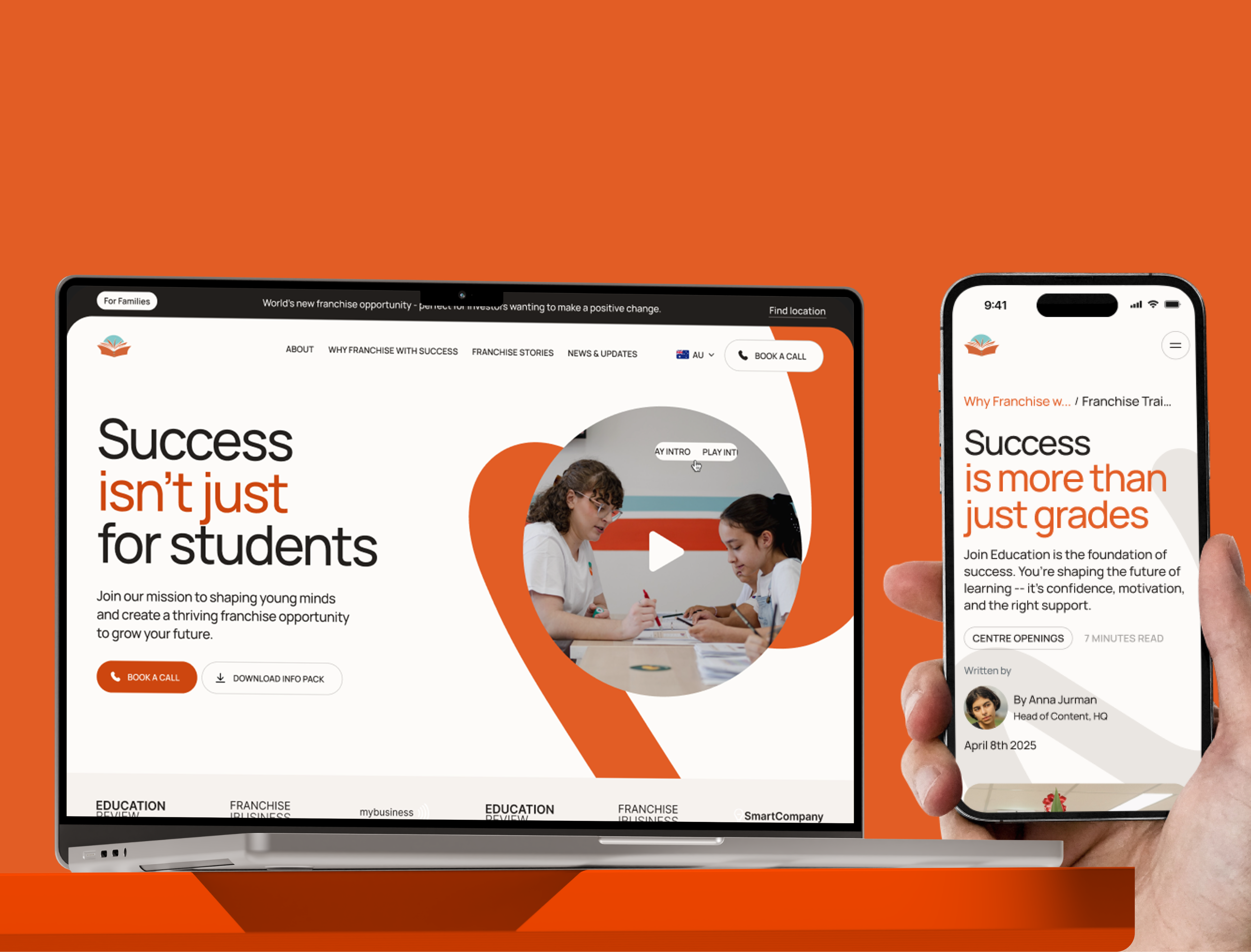 The Success Tutoring Franchise website homepage shown on a laptop