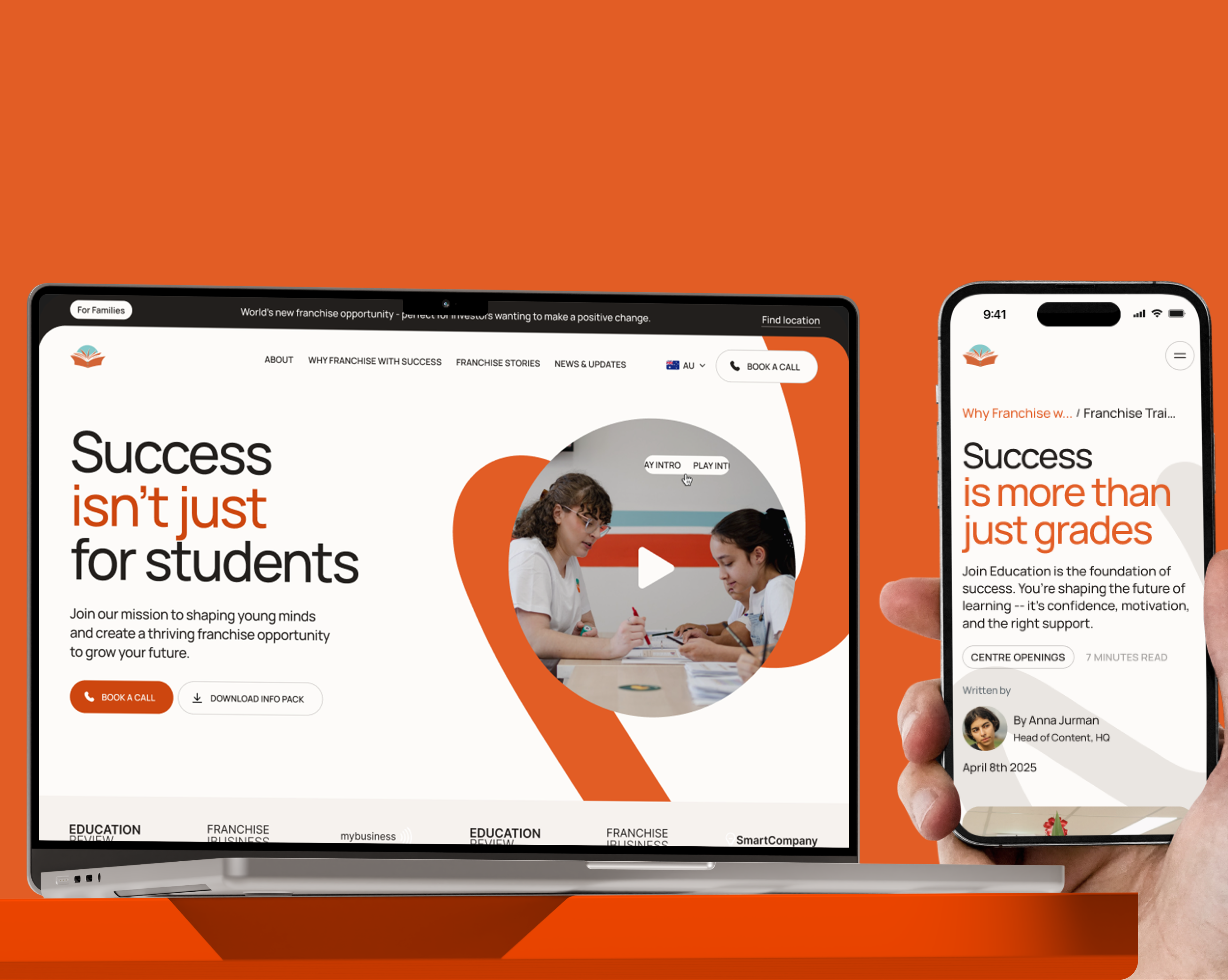 The Success Tutoring Franchise website homepage shown on a laptop