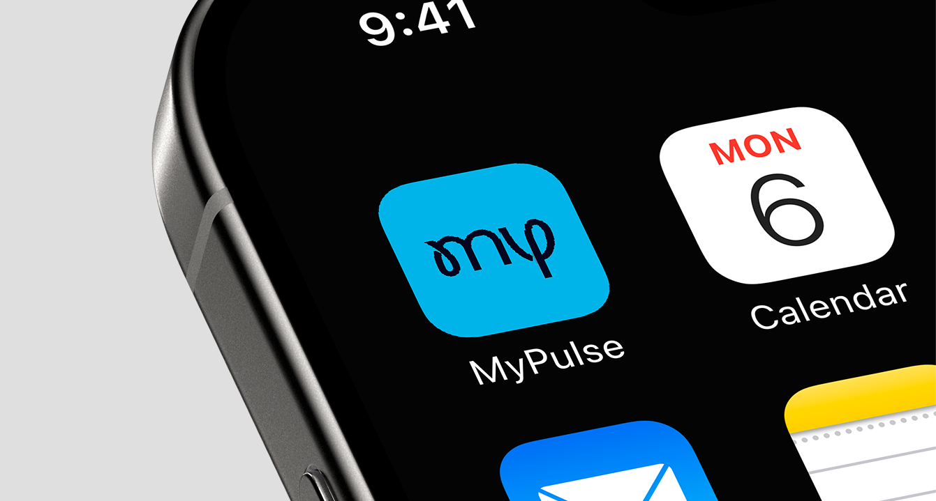The mypulse app shown over a swimmer mid-stroke, with gym tracking and activity screens