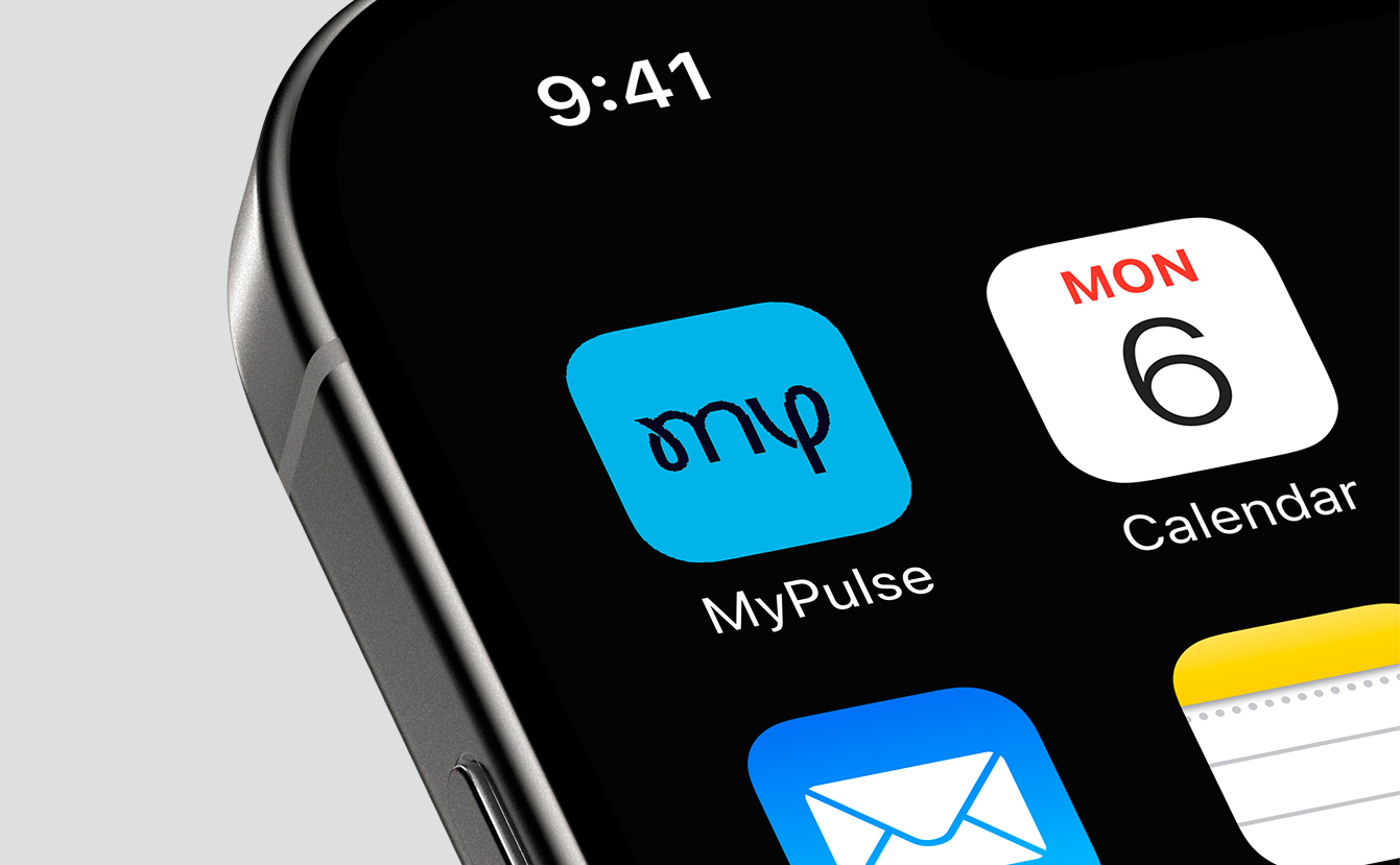 The mypulse app shown over a swimmer mid-stroke, with gym tracking and activity screens