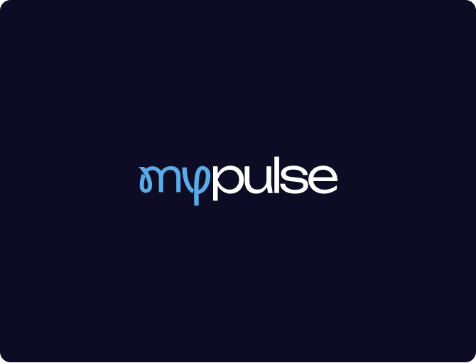MyPulse logo in sky blue and white on a midnight navy background