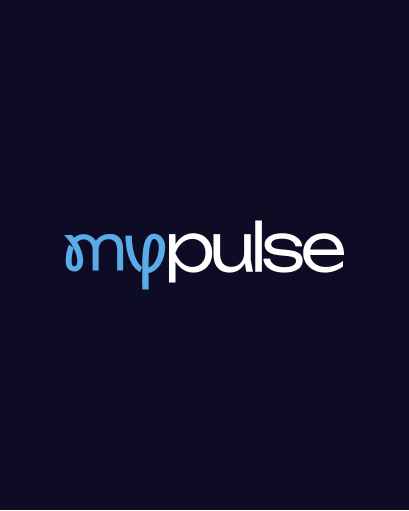 MyPulse logo in sky blue and white on a midnight navy background