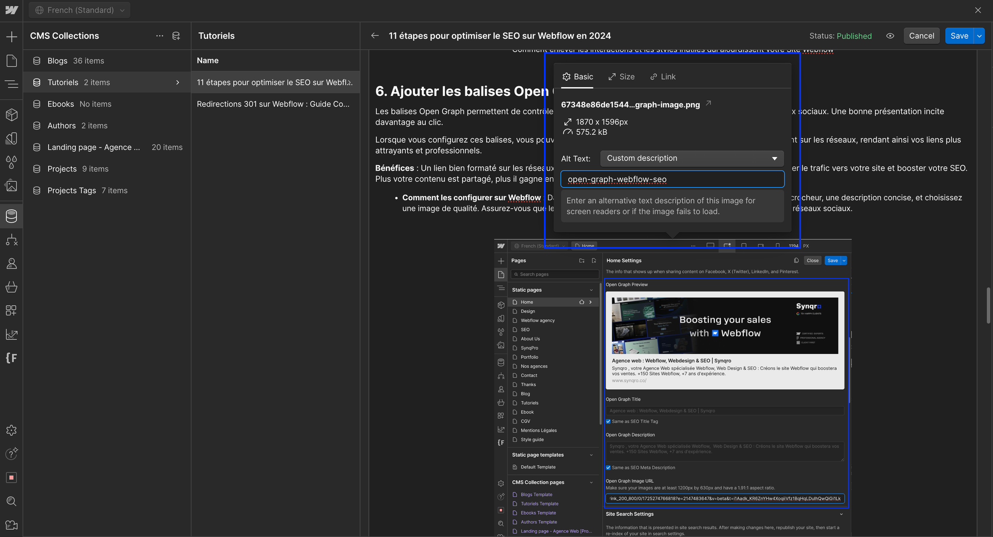 Modification de l'attribut alt d'une image dans Webflow