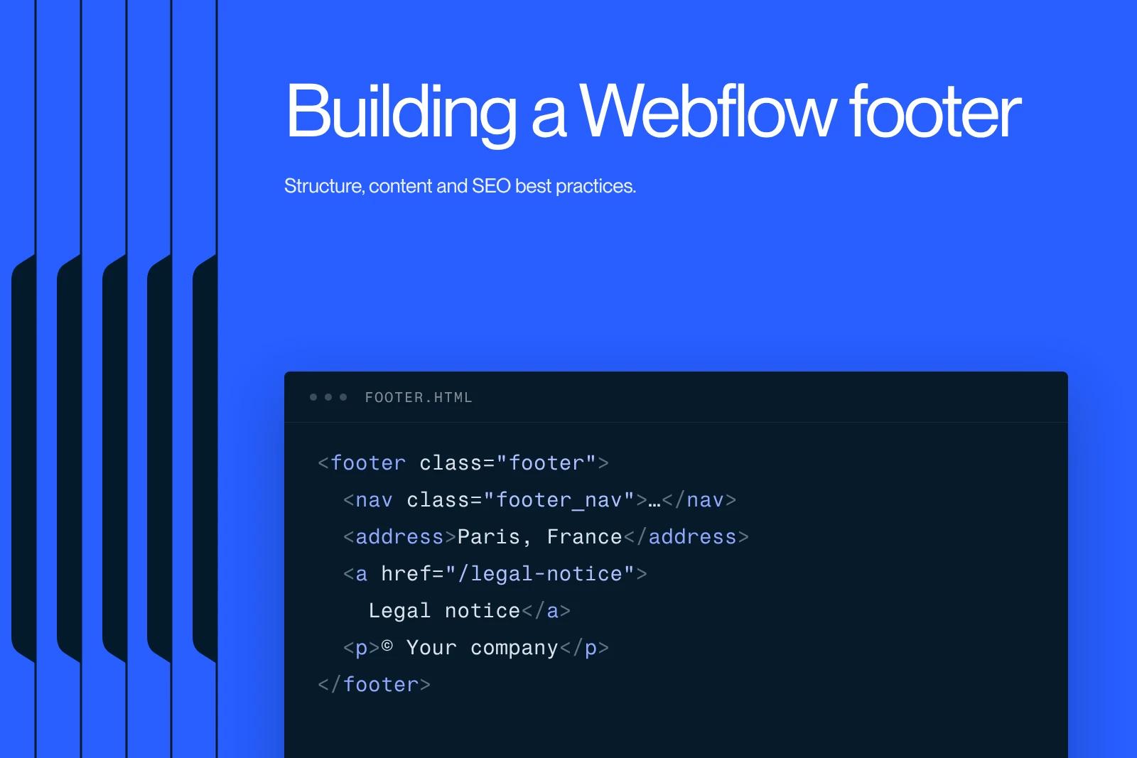 Synqro thumbnail: the HTML code of a footer with navigation, address and legal notice