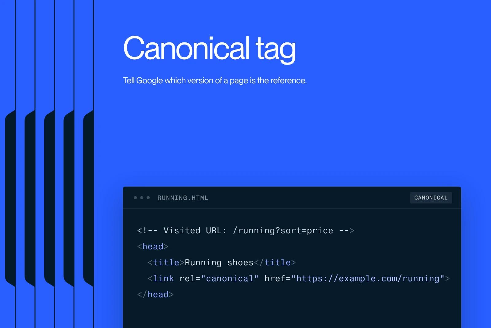 Synqro thumbnail: a link rel canonical tag pointing a sorted URL to its reference version