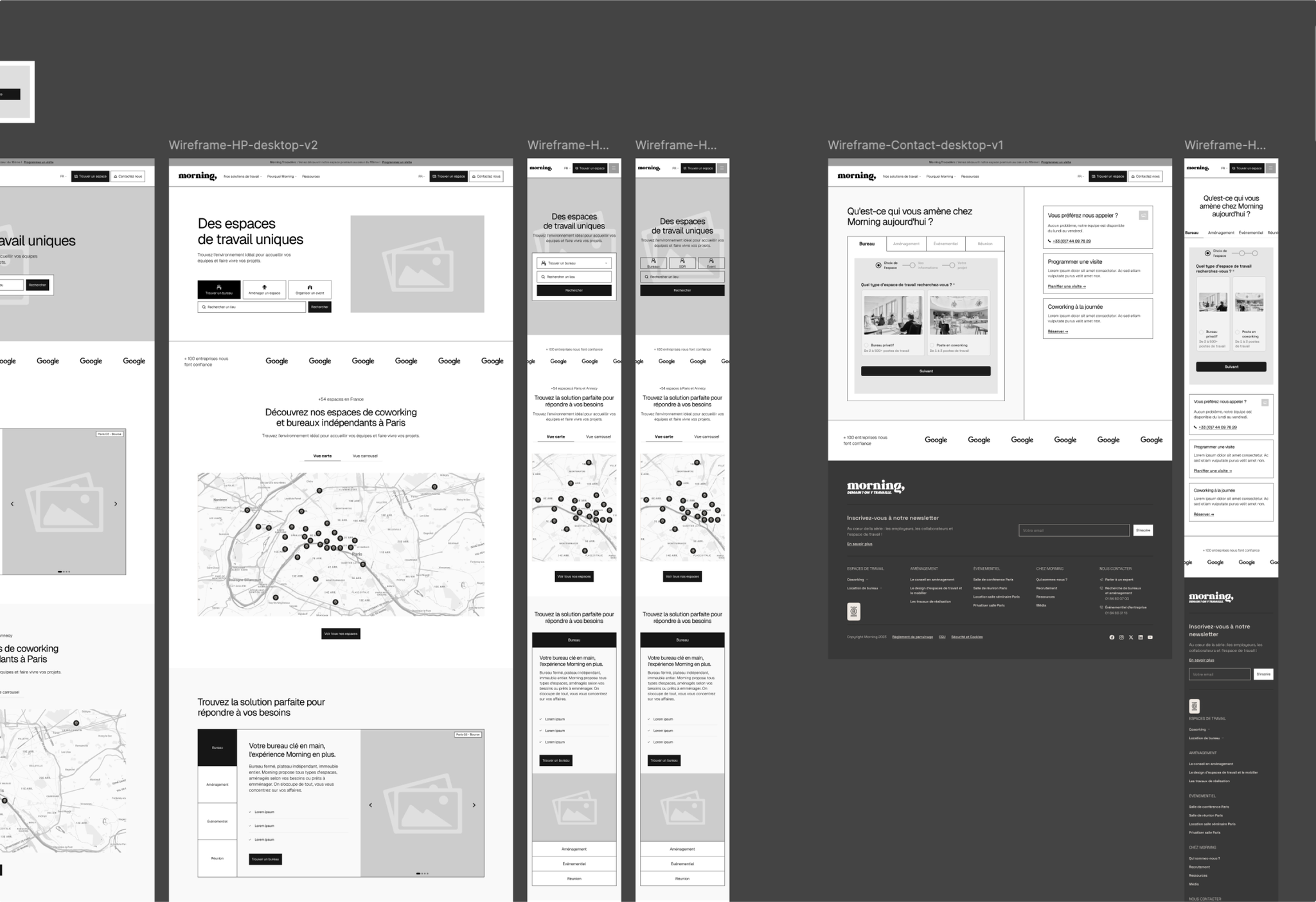 Desktop and mobile wireframes of the redesigned Morning journeys