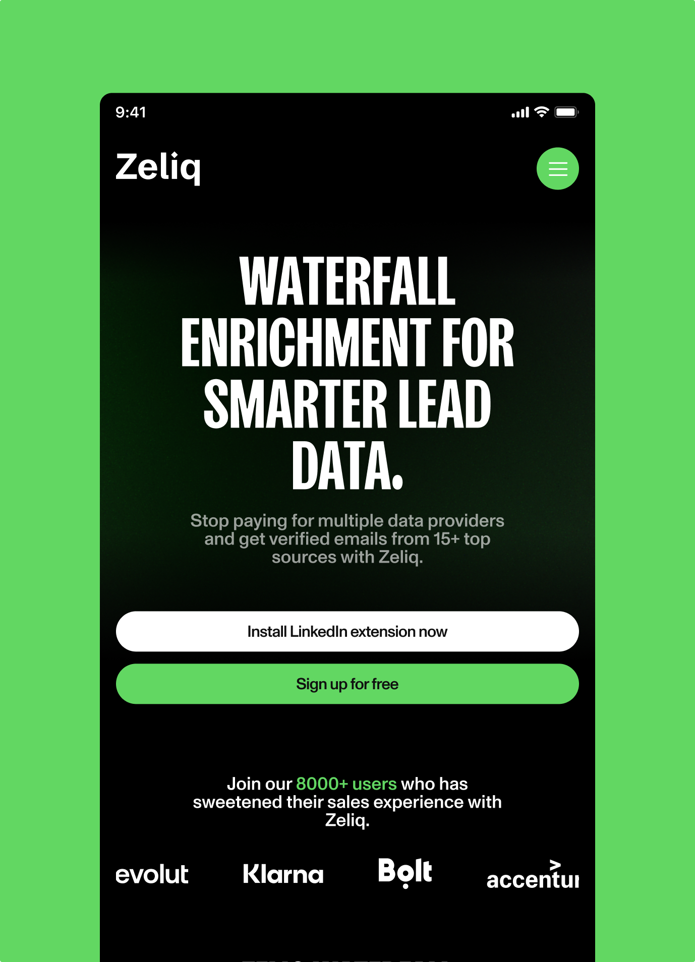 Zeliq waterfall enrichment page on mobile