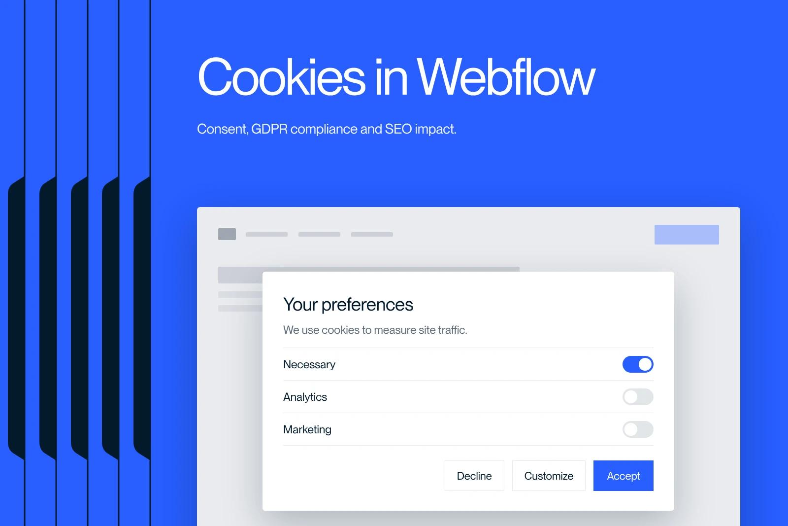 Synqro thumbnail: a cookie consent banner on a Webflow site