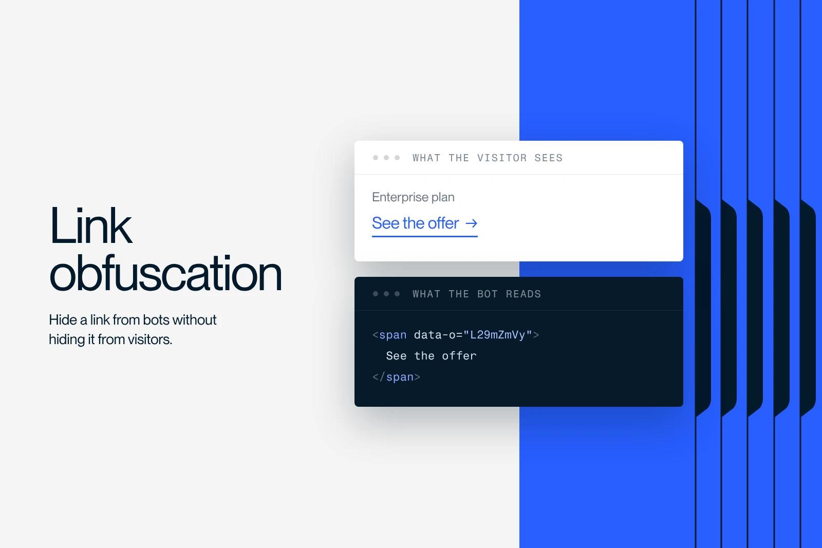 Synqro thumbnail: a link visible to the visitor, replaced by unreadable code for the crawler
