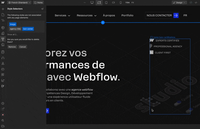 Nettoyage des styles inutilisés dans Webflow