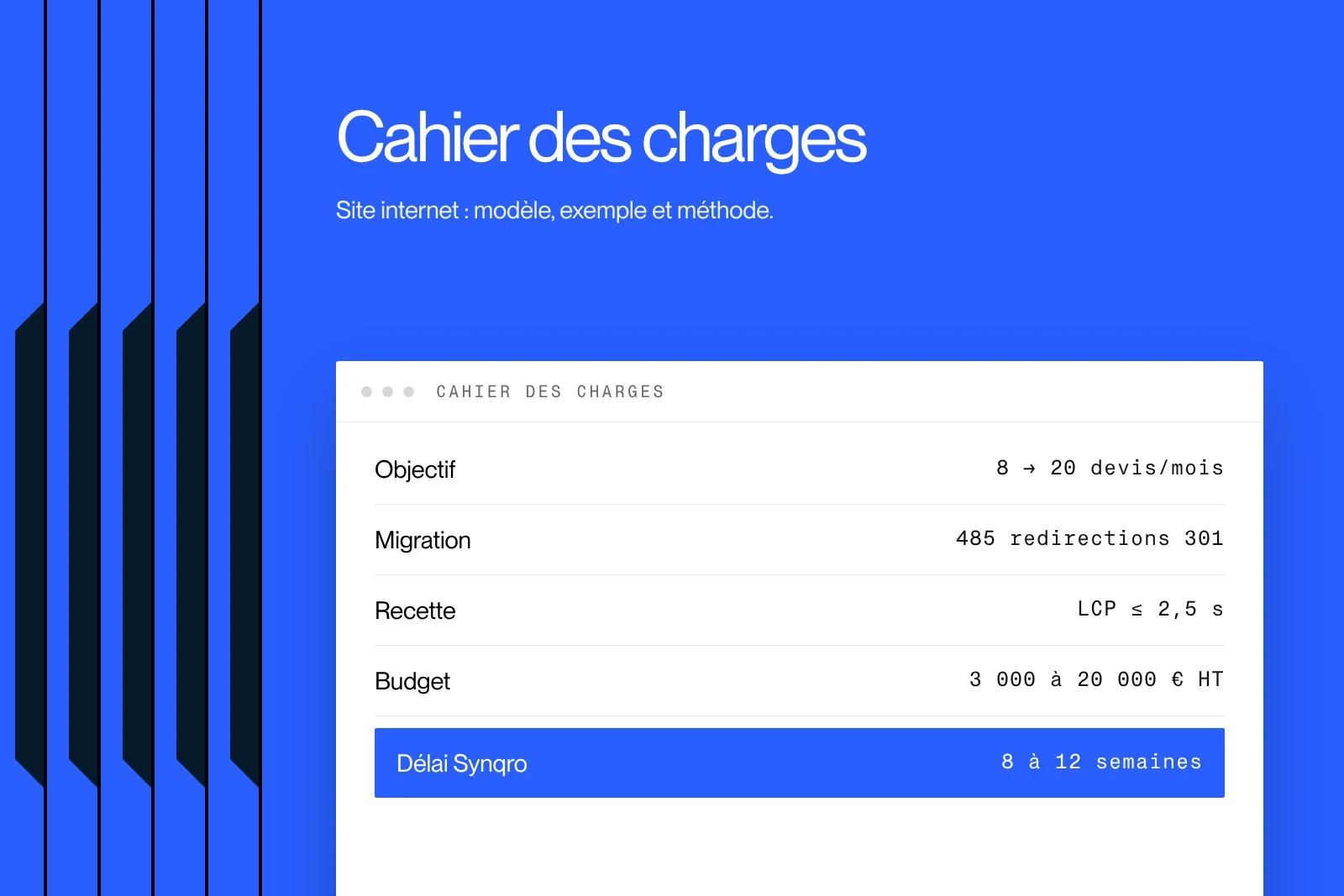 Miniature Synqro : cahier des charges de site internet, objectifs, migration, recette, budget et délai