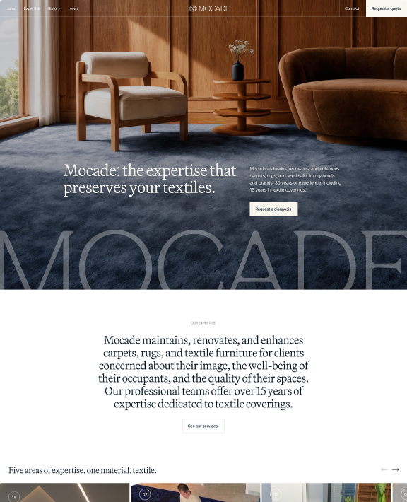 Mocade website: the home page