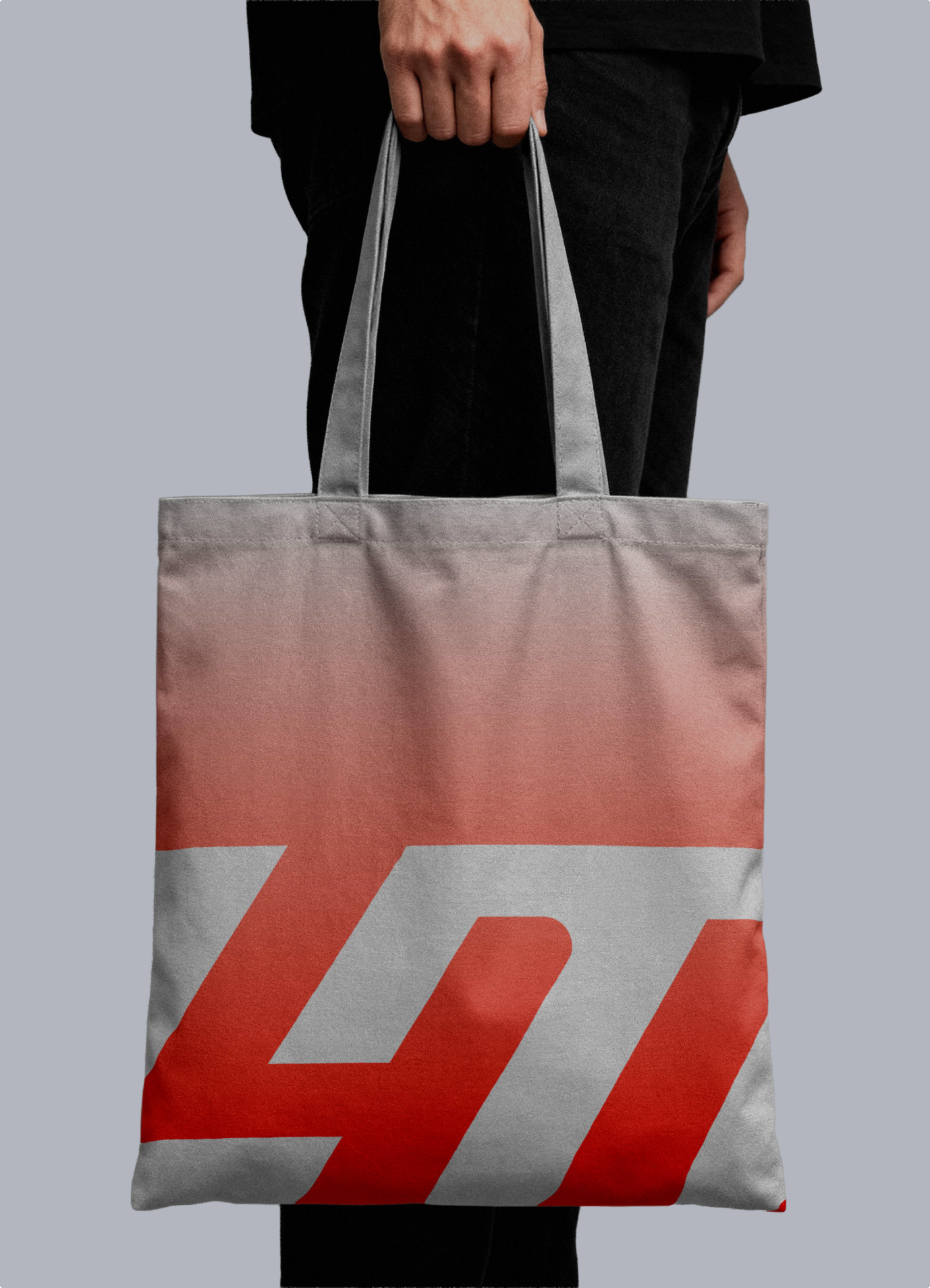 LM Factory tote bag with a red gradient logo