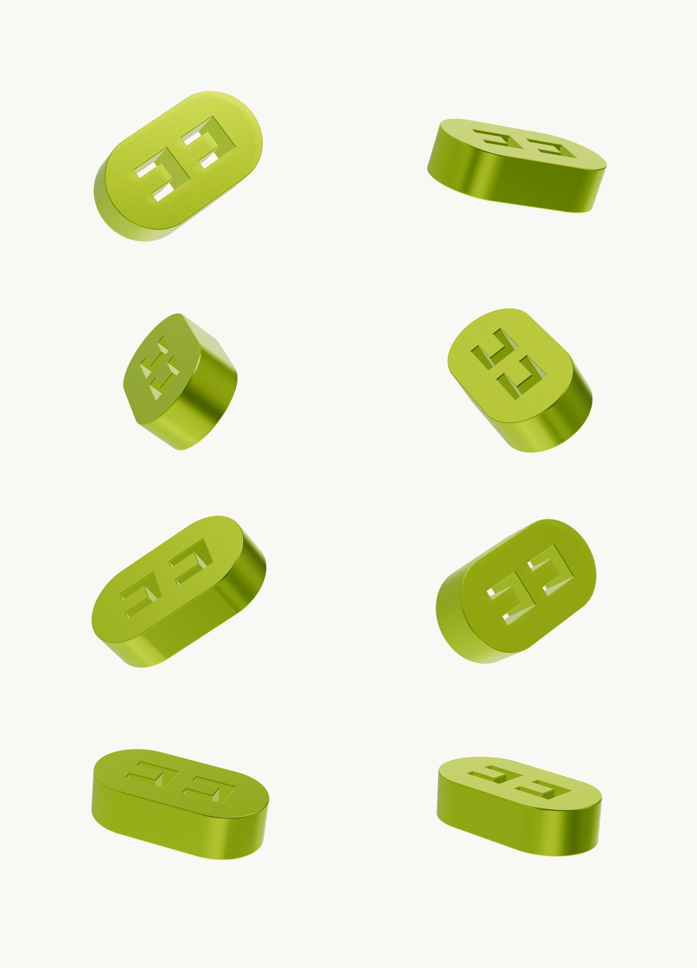 Lime-green 3D Sleeq logo tokens