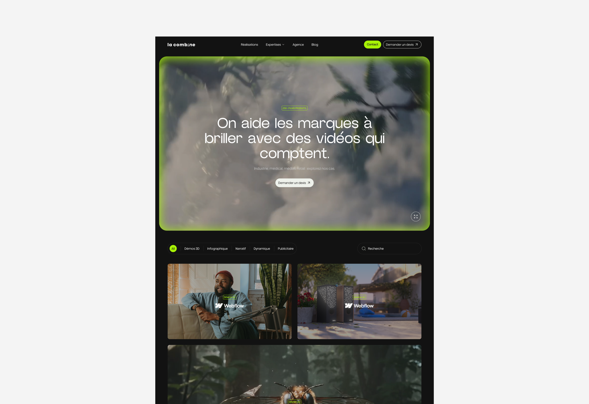 La Combine case studies page on a light grey background
