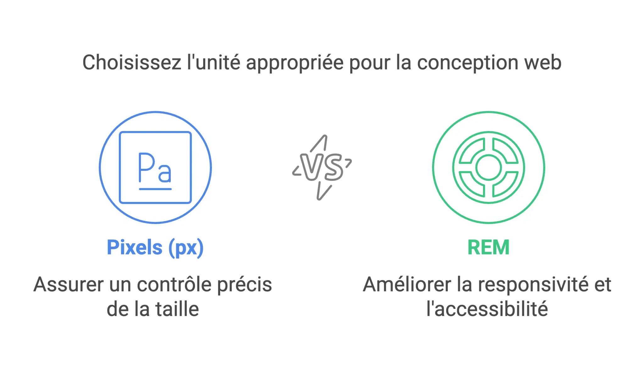 Comparaison des unités CSS rem et px