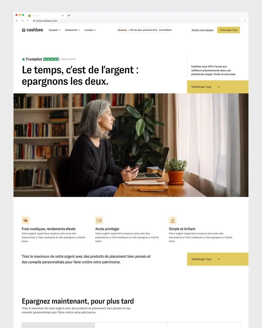 Exemple de site vitrine Webflow : site de la fintech Cashbee