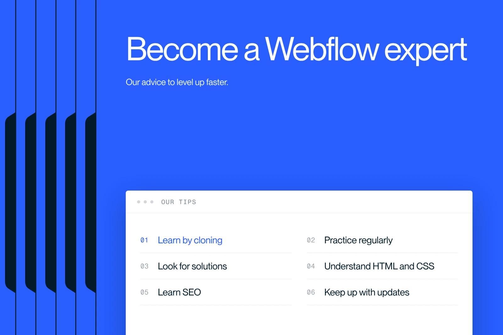 Synqro thumbnail: tips to become a Webflow expert, from imitation to SEO