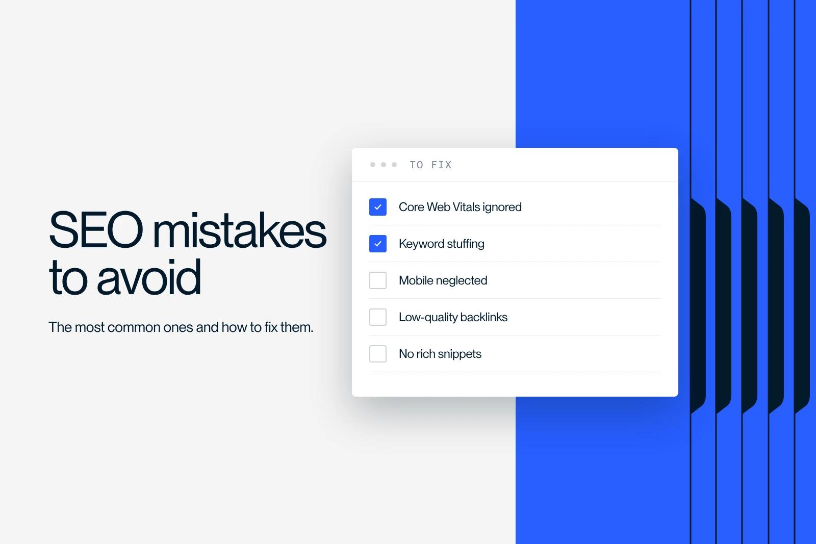 Synqro thumbnail: a list of common SEO mistakes to fix on a company website