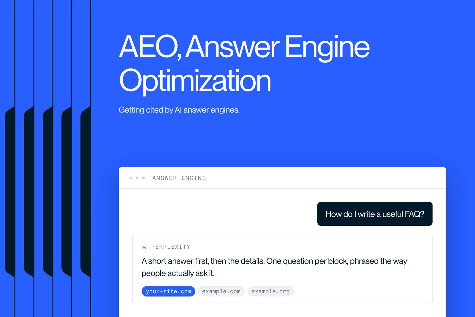 Synqro thumbnail: an AI answer engine picks up a passage from a website and cites it as a source
